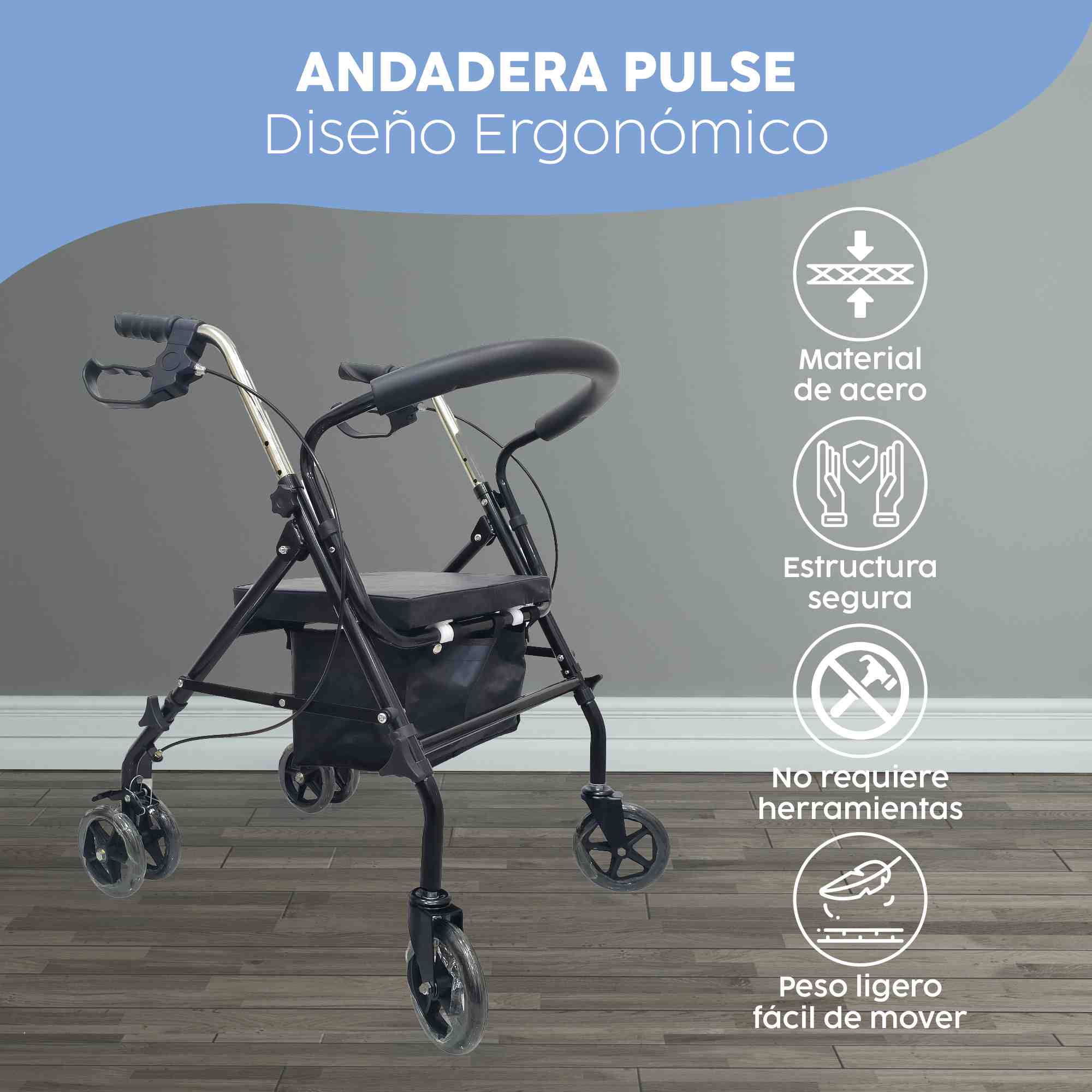 Andadera Medu Lift Ortopédica De 4 Ruedas Negra
