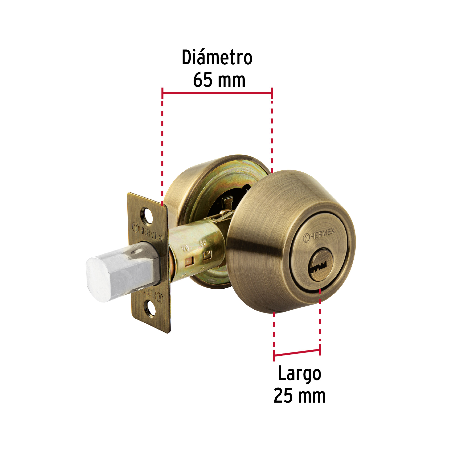 Cerrojo llave-llave latón antiguo, llave de puntos, HERMEX