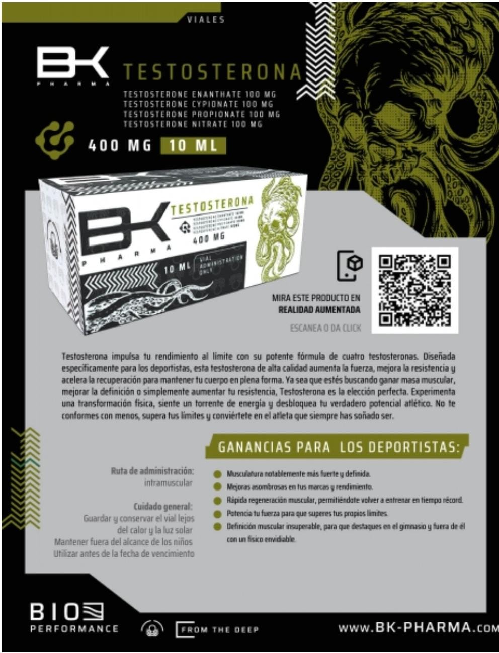 TESTOSTERONA - Blend Enantato/Cipionato/Propionato/Nitrate - Inyectable - 400mg/ml 10ml - BK PHARMA - Potencia total y desarrollo muscular imparable desde el primer ml