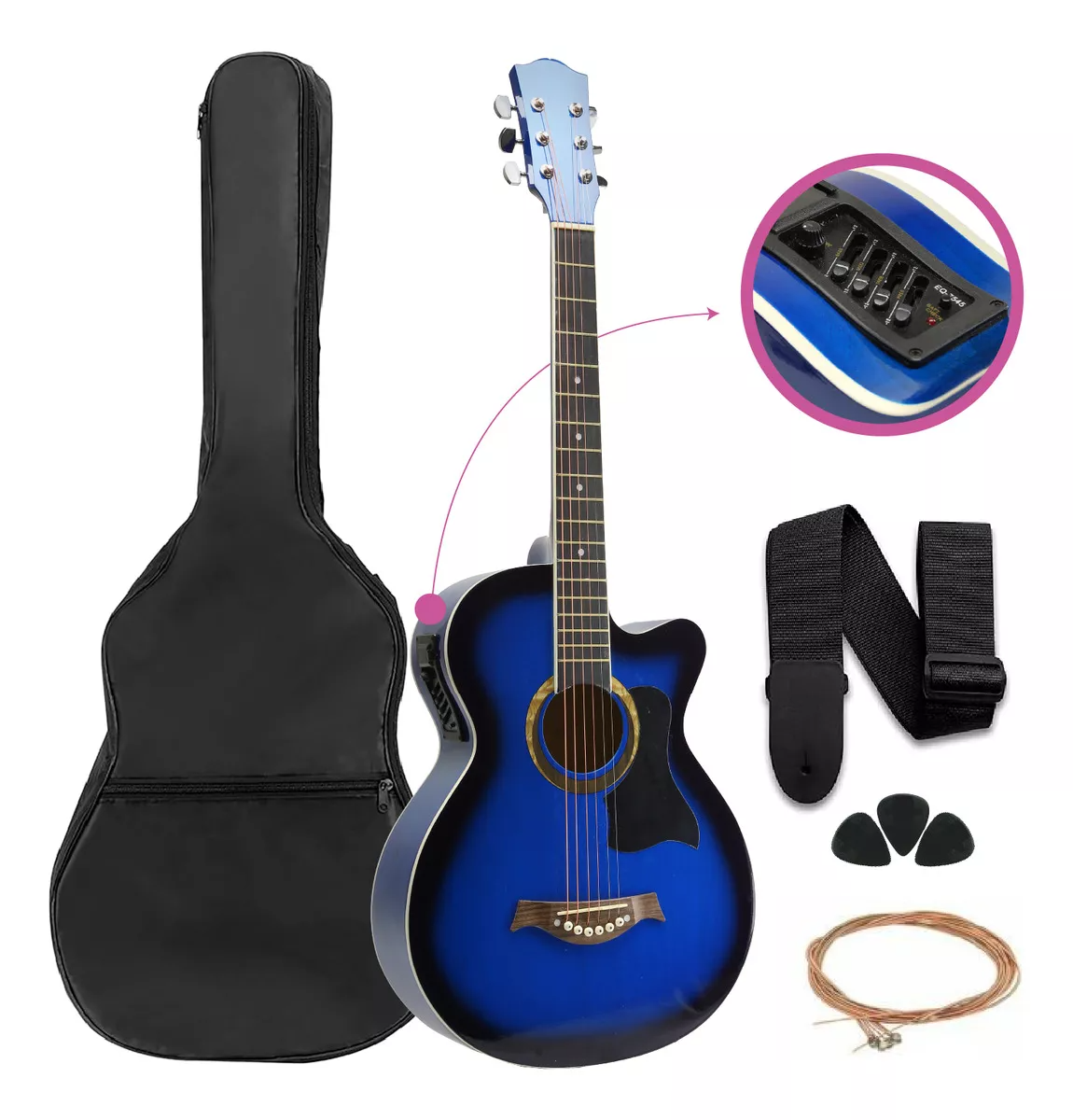 Guitarra Electroacústica Femmto EAG003 Para Diestros Azul Arce Brillante.