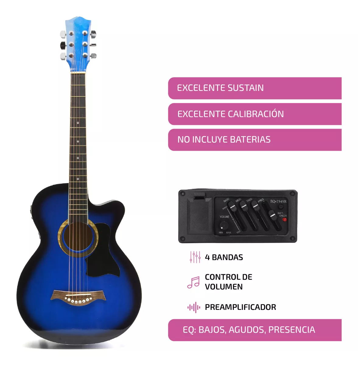 Guitarra Electroacústica Femmto EAG003 Para Diestros Azul Arce Brillante.
