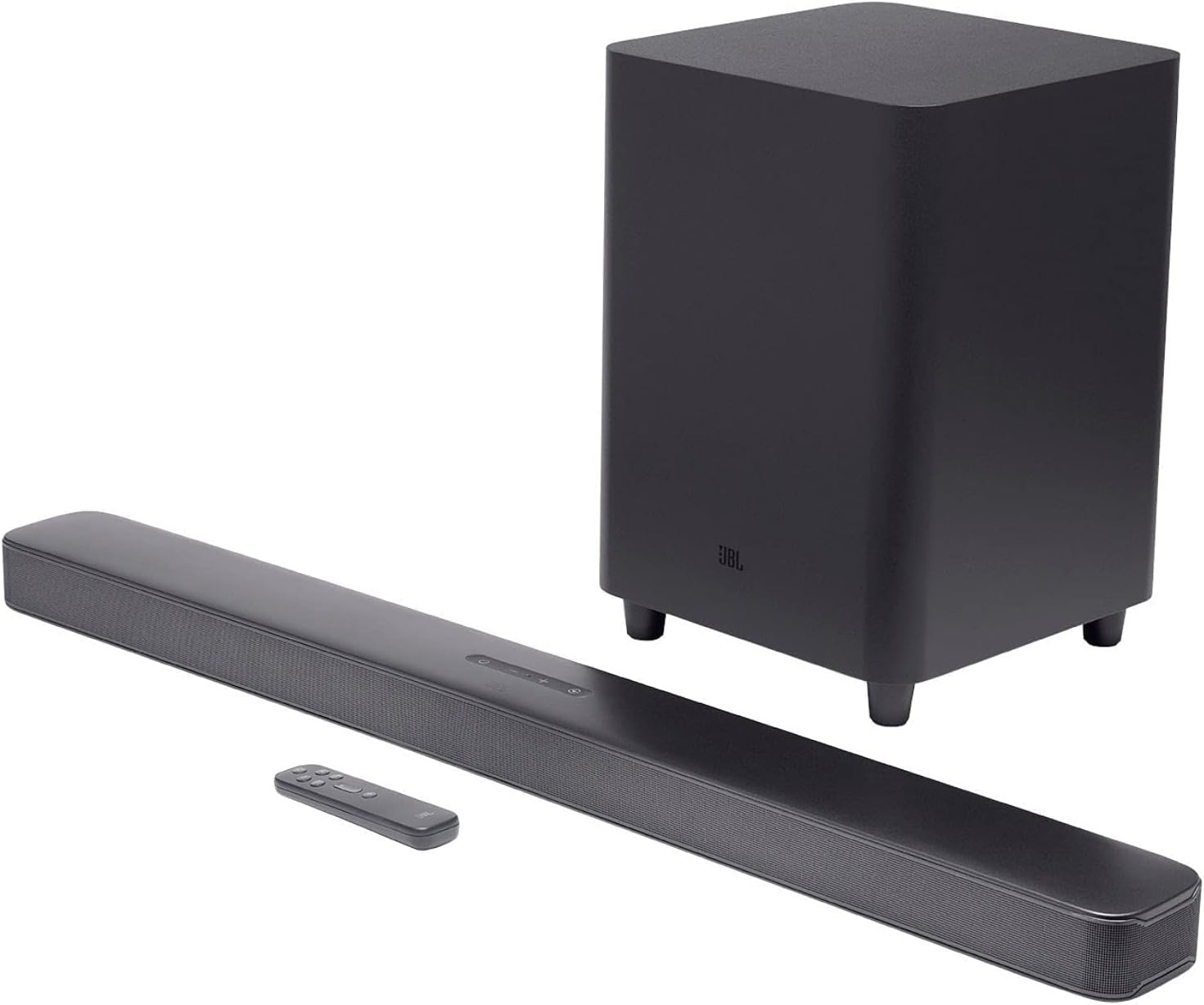 JBL Bar 5.1  Barra de sonido Ultra HD 4K con Subwoofer, Configuración de canales 5.1 Auténticos  altavoces envolventes inalámbricos, Negro