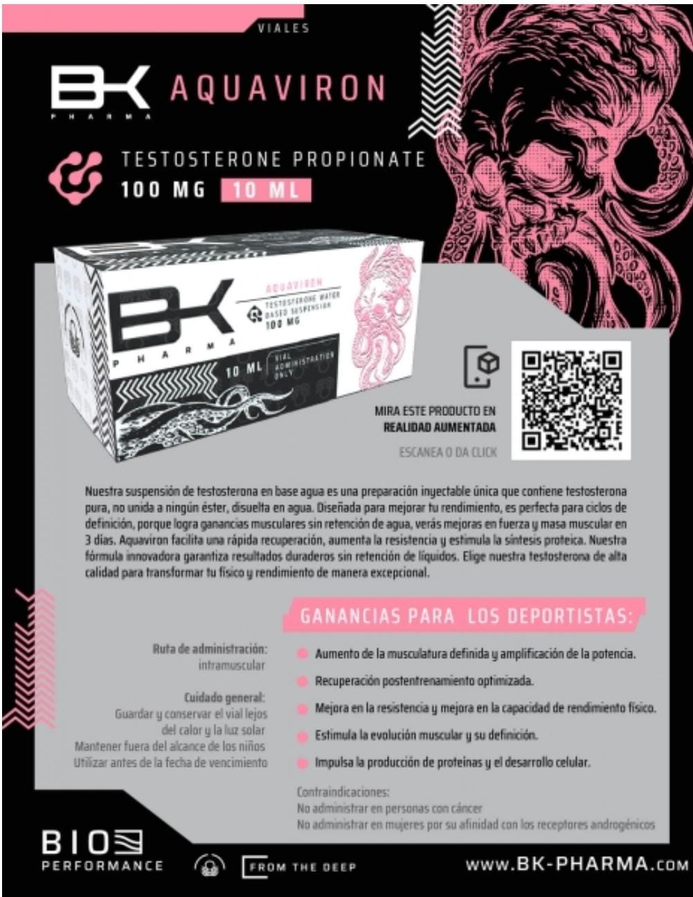AQUAVIRON - Testosterona en Agua - Inyectable - 100mg/ml 10ml - BK PHARMA - Explosión de fuerza inmediata y definición pura