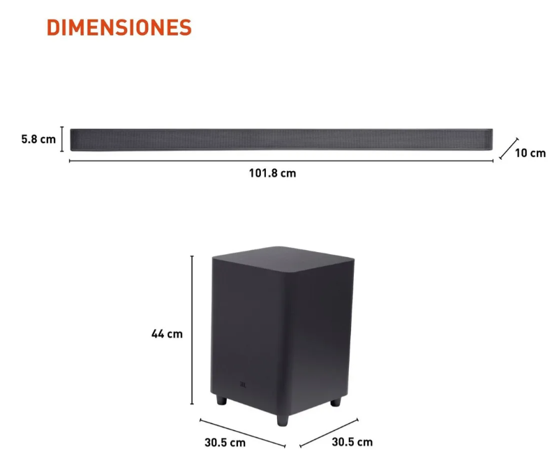 JBL Bar 5.1  Barra de sonido Ultra HD 4K con Subwoofer, Configuración de canales 5.1 Auténticos  altavoces envolventes inalámbricos, Negro