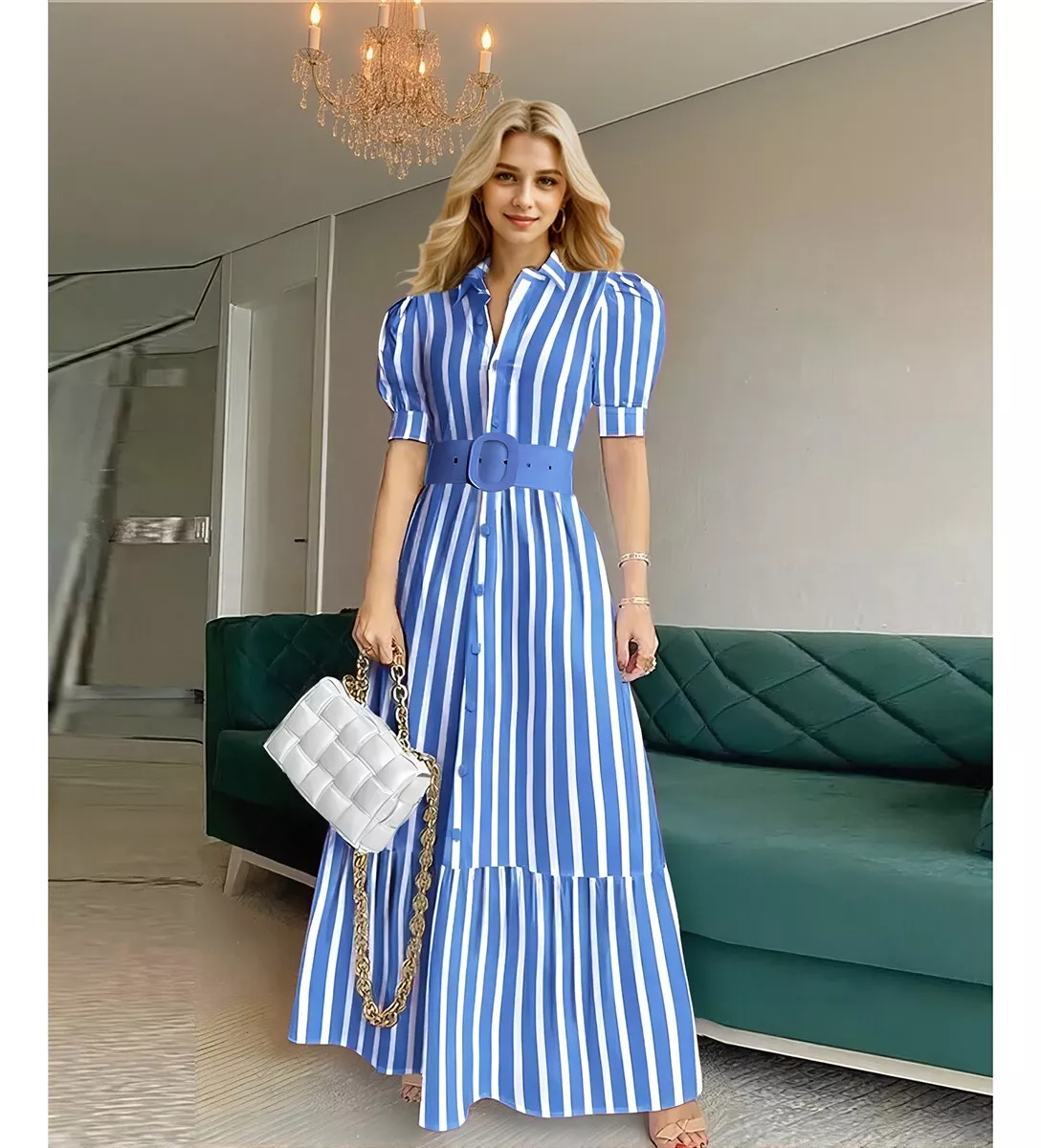 Vestido De Talle Alto Que Recorta La Cintura Con Cinturón.