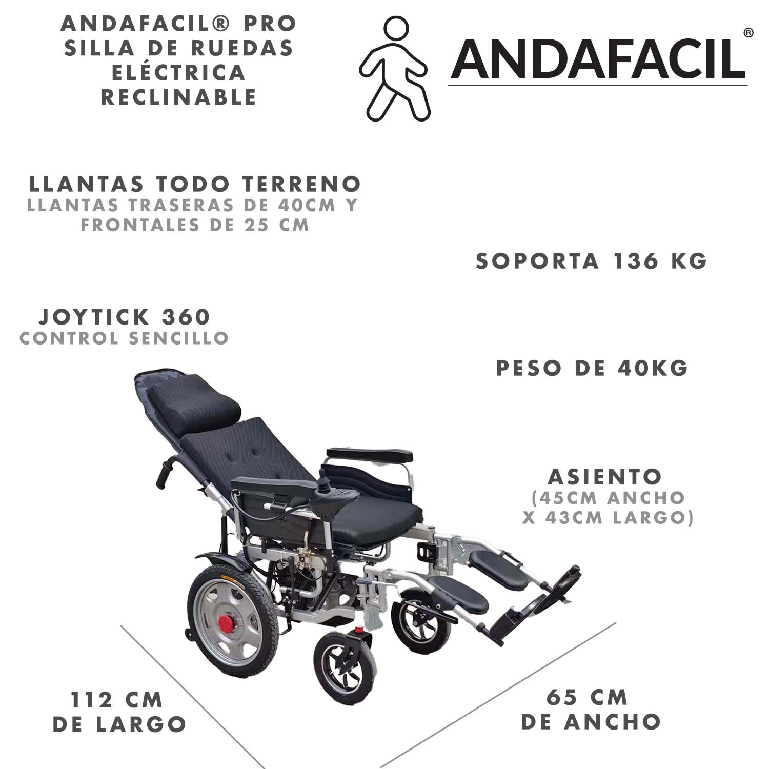Andafacil® Pro Silla De Ruedas Electrica Reclinable Moderna