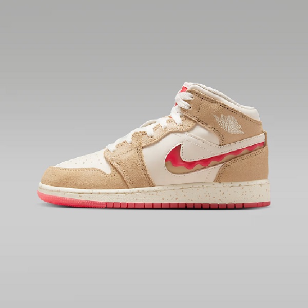 Tenis Air Jordan 1 Mid SE Beige/rojo Mujer Tallas #22.5 al #24.5