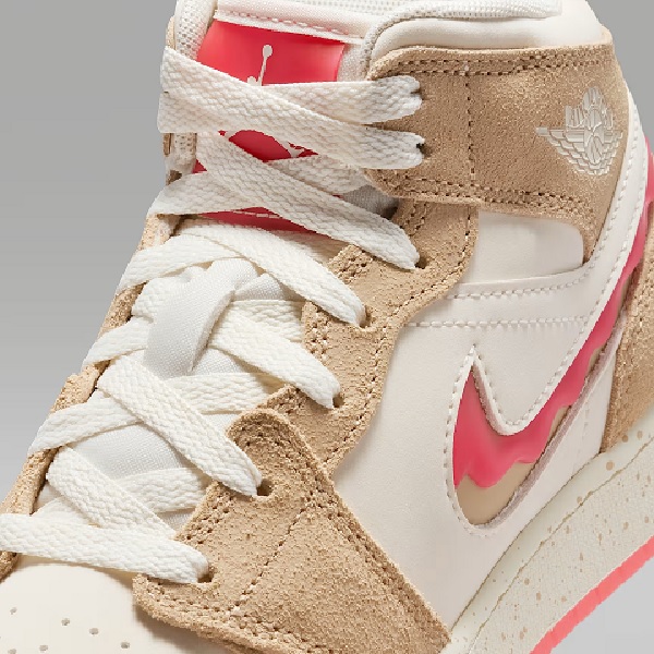 Tenis Air Jordan 1 Mid SE Beige/rojo Mujer Tallas #22.5 al #24.5