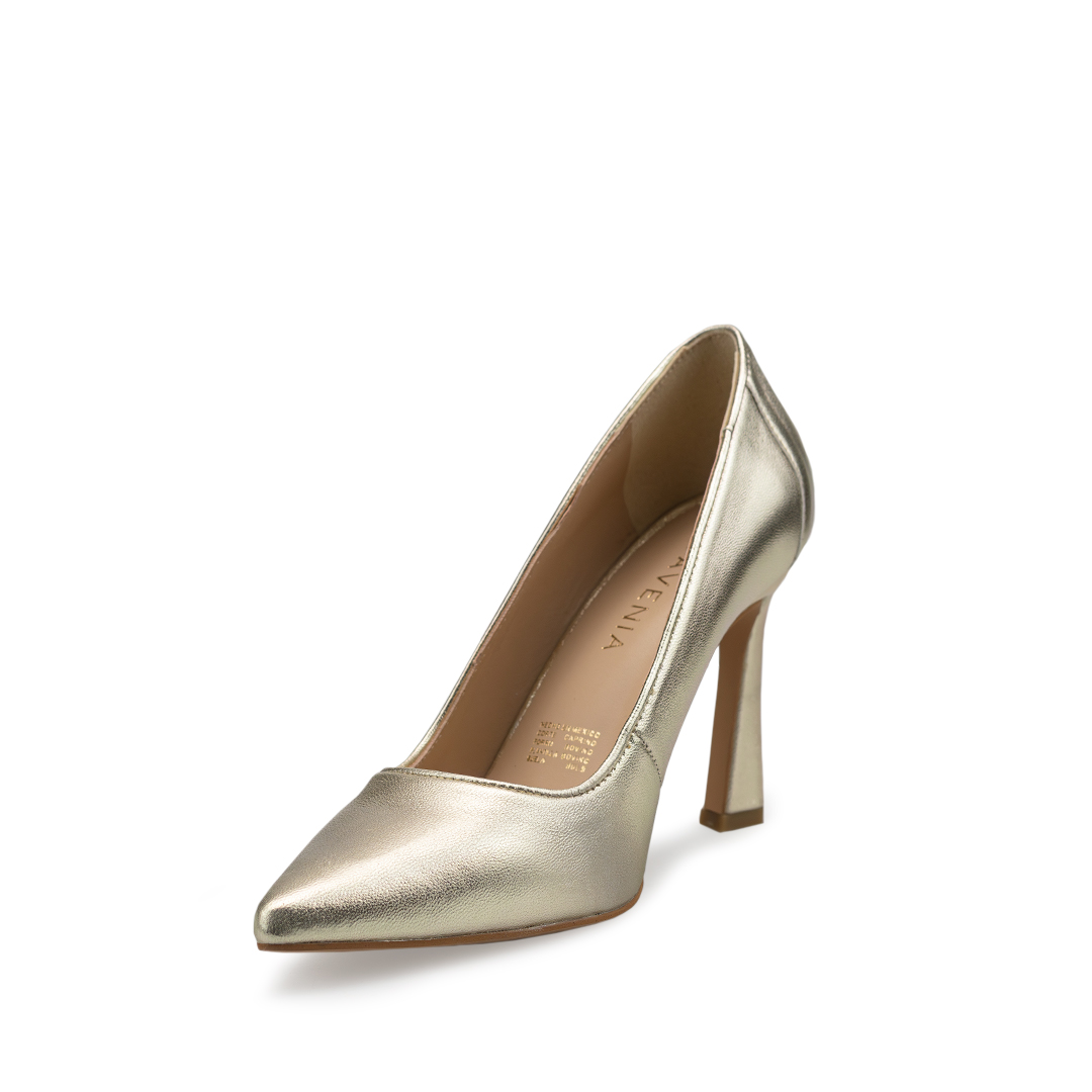 Zapatillas De Tacón Davenia De Piel Sandalia De Tacón Para Dama Mod. Antonella Dorado