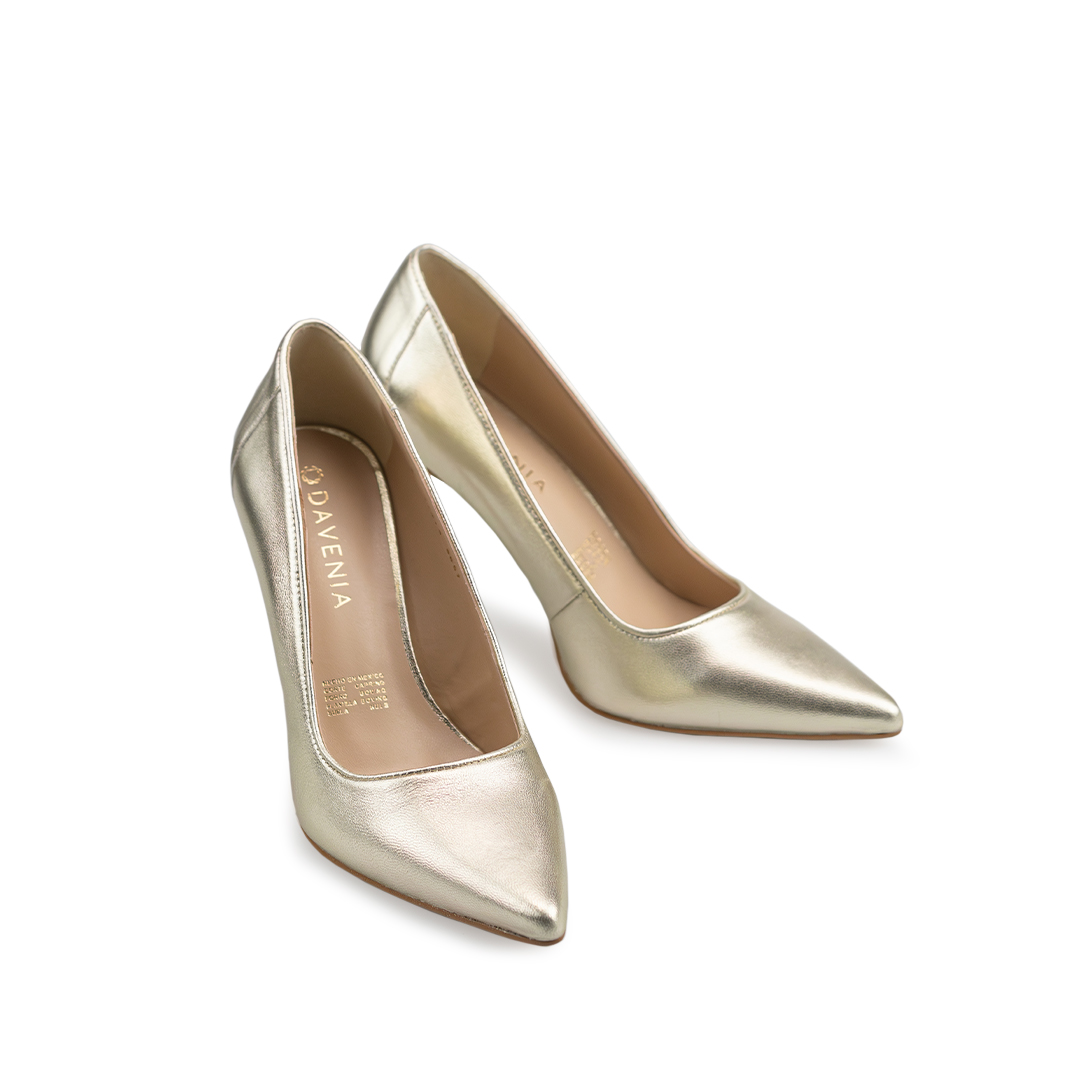 Zapatillas De Tacón Davenia De Piel Sandalia De Tacón Para Dama Mod. Antonella Dorado