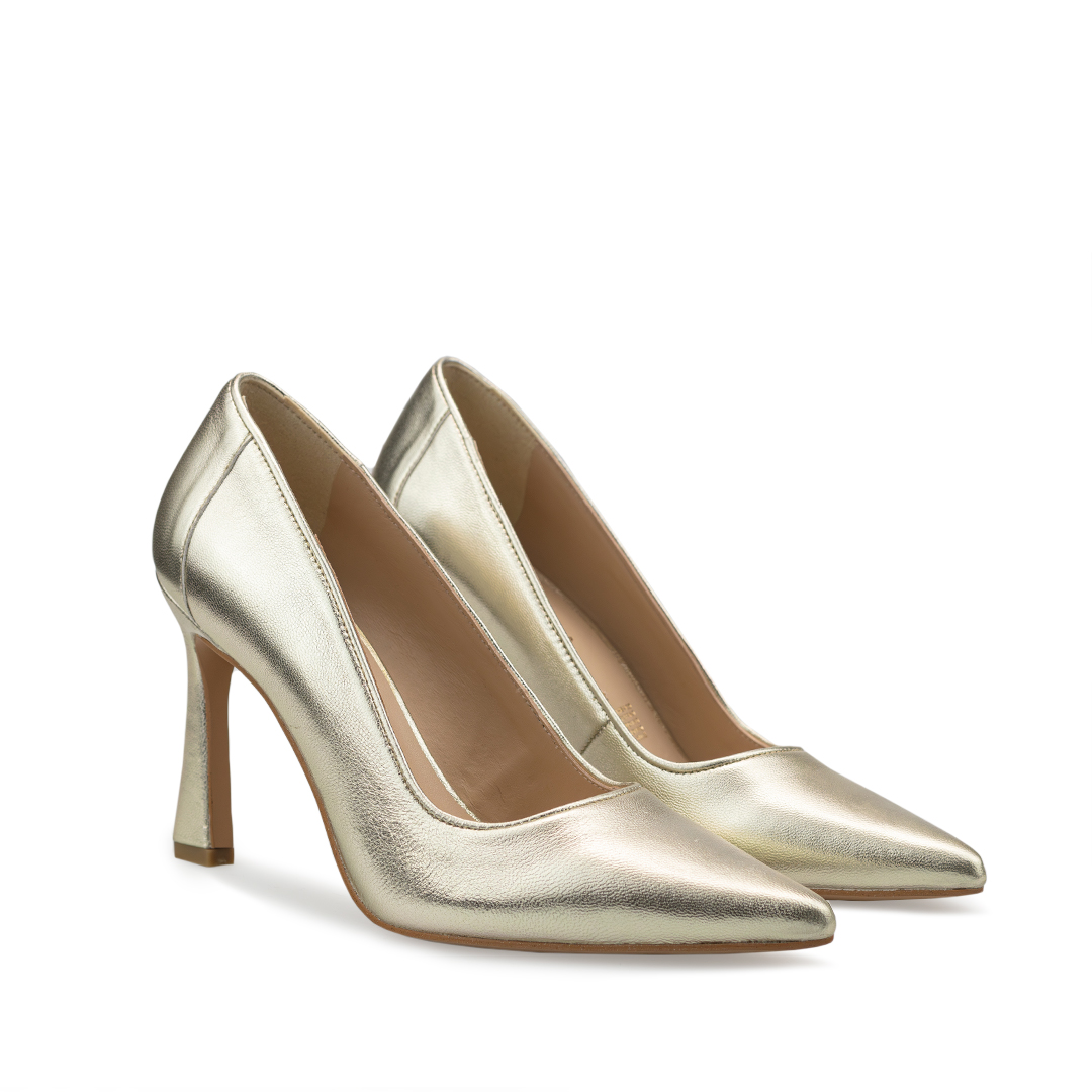 Zapatillas De Tacón Davenia De Piel Sandalia De Tacón Para Dama Mod. Antonella Dorado