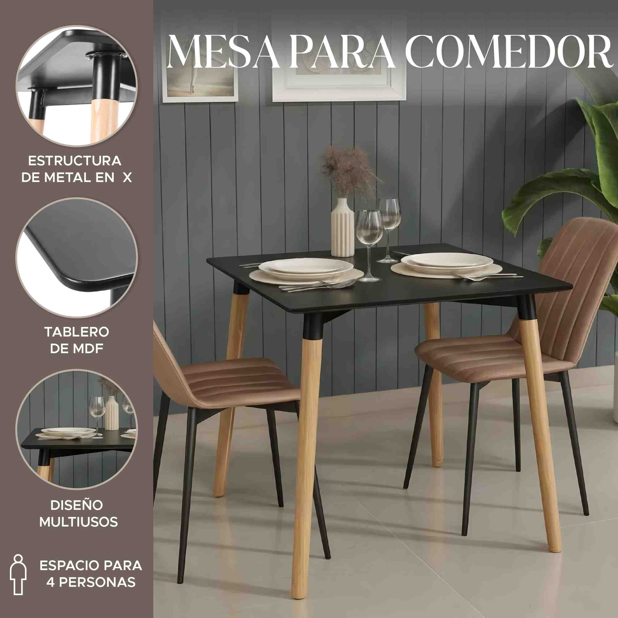Mesa De Comedor Cuadrada Estilo Eames Minimalista Moderna Negra