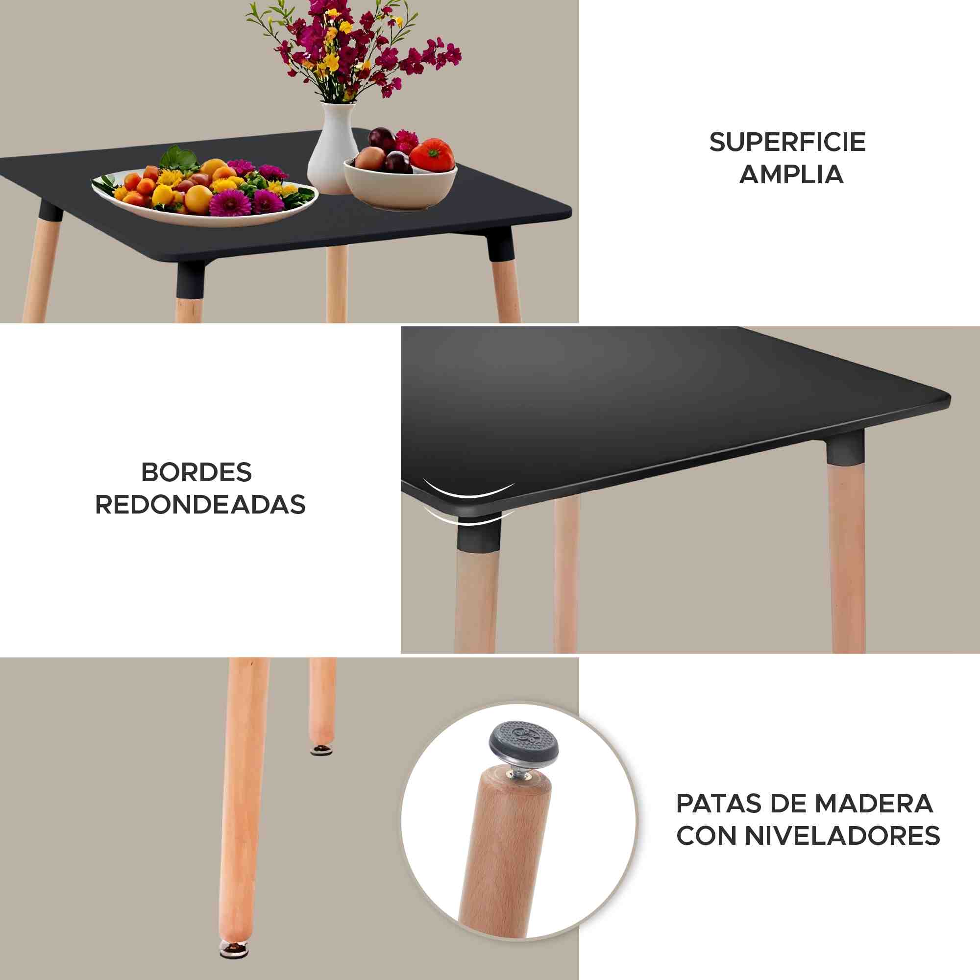 Mesa De Comedor Cuadrada Estilo Eames Minimalista Moderna Negra