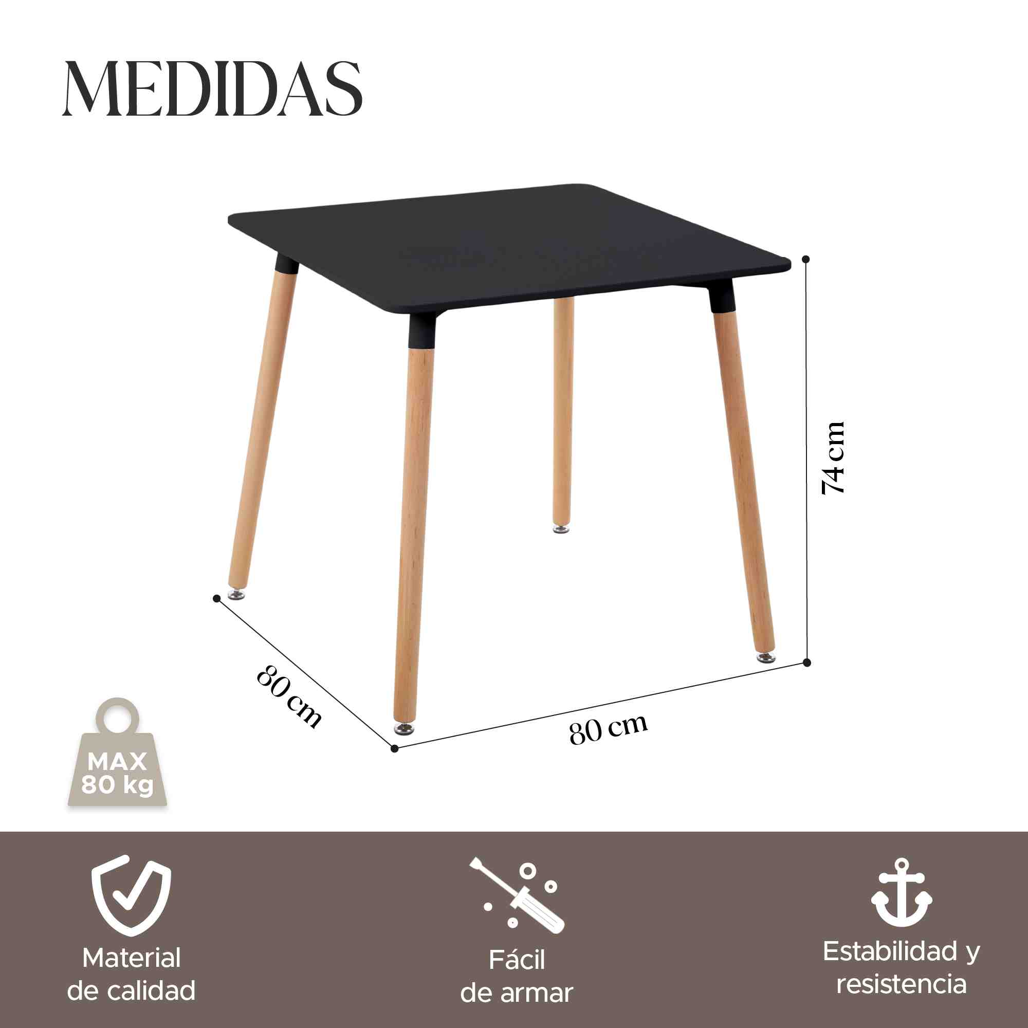 Mesa De Comedor Cuadrada Estilo Eames Minimalista Moderna Negra