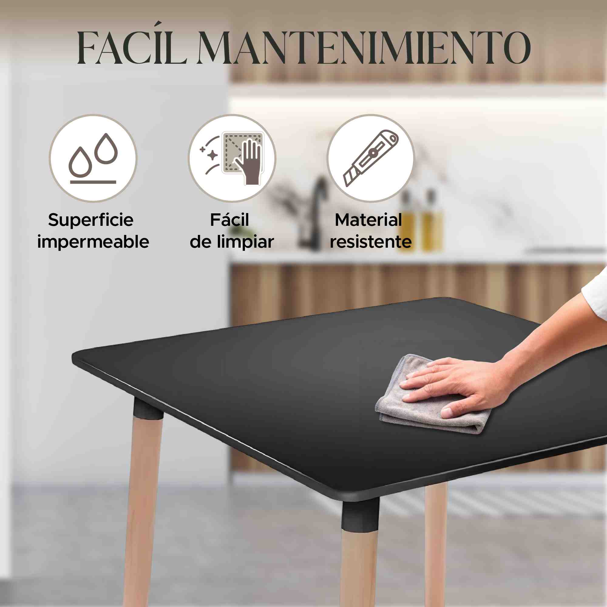 Mesa De Comedor Cuadrada Estilo Eames Minimalista Moderna Negra