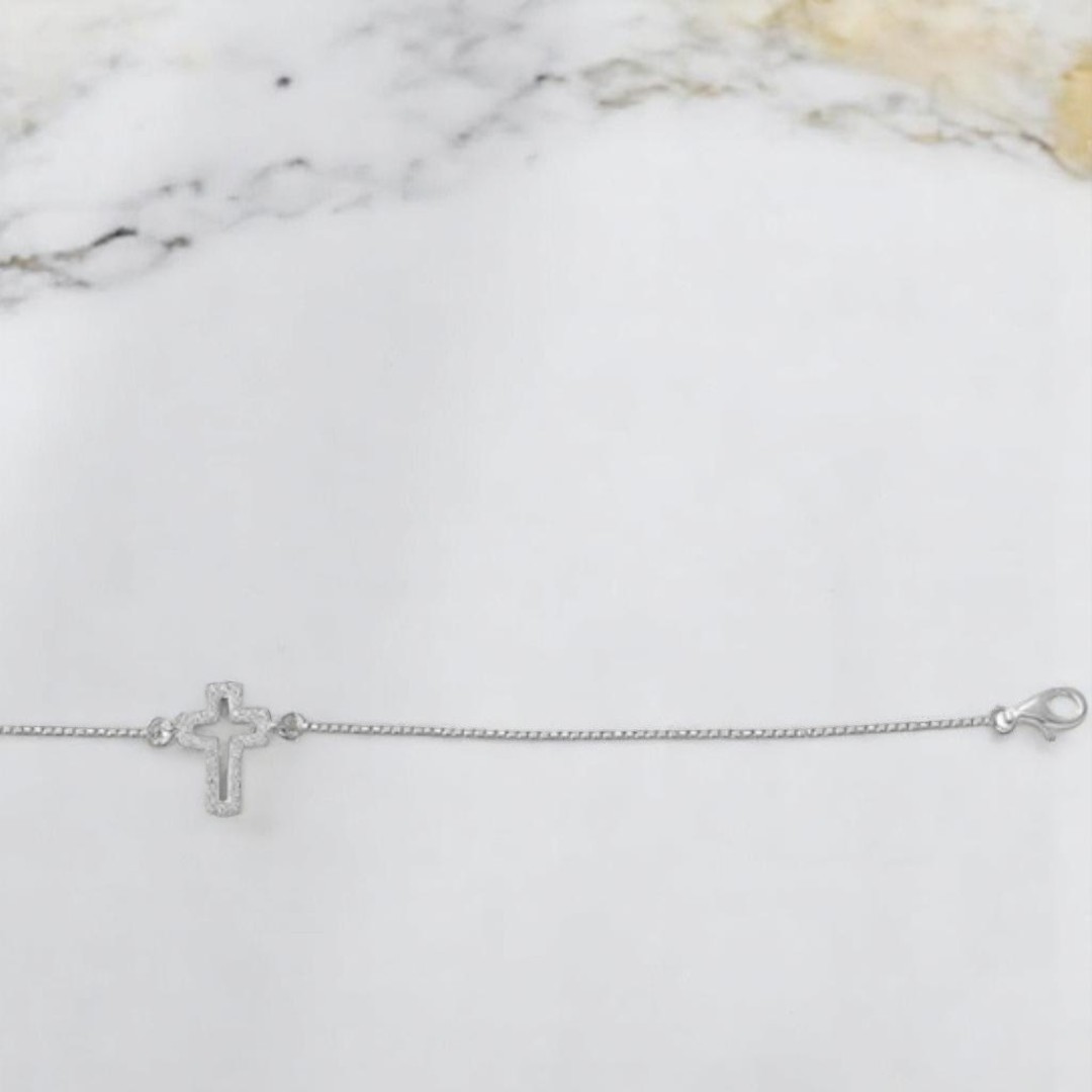 Pulsera de Cruz de 19cm Cubierta de Rodio en Plata .925