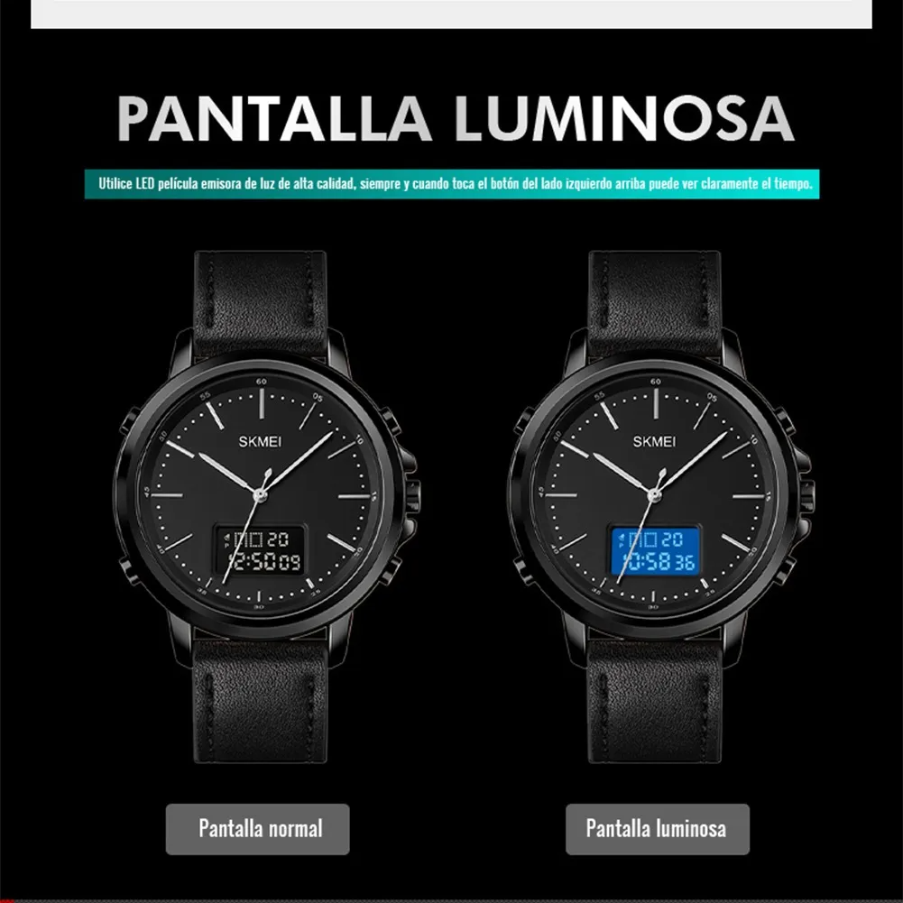Reloj De Cuero Impermeable Luminoso Skmei