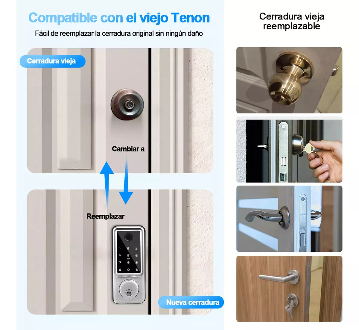 LOKOOY Cerradura Inteligente, Cerradura Electronica App 5 en 1 Métodos de Apertura Aplicación Móvil, Huella Digital, Código,Tarjeta RF, Cerrojo Automático Electrónico