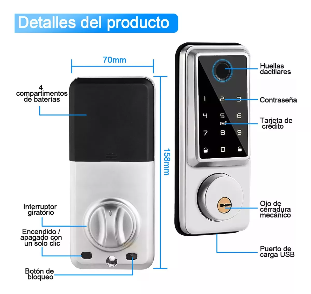 LOKOOY Cerradura Inteligente, Cerradura Electronica App 5 en 1 Métodos de Apertura Aplicación Móvil, Huella Digital, Código,Tarjeta RF, Cerrojo Automático Electrónico