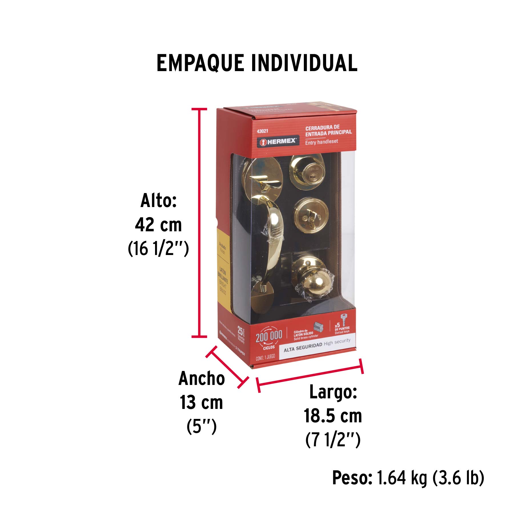 Jaladera y perilla, Lugo llave-mariposa, LB, HERMEX