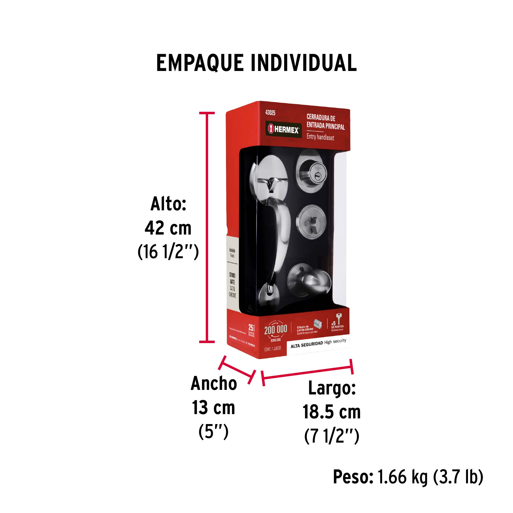 Jaladera y perilla, Lugo llave-mariposa, cromo mate, HERMEX