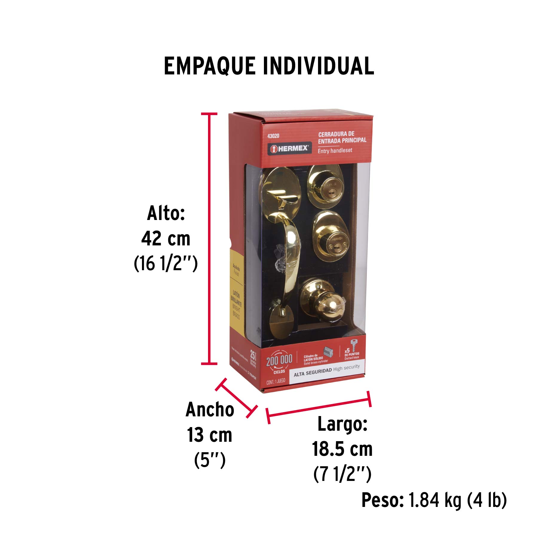 Jaladera y perilla, Lugo llave-llave, LB, HERMEX