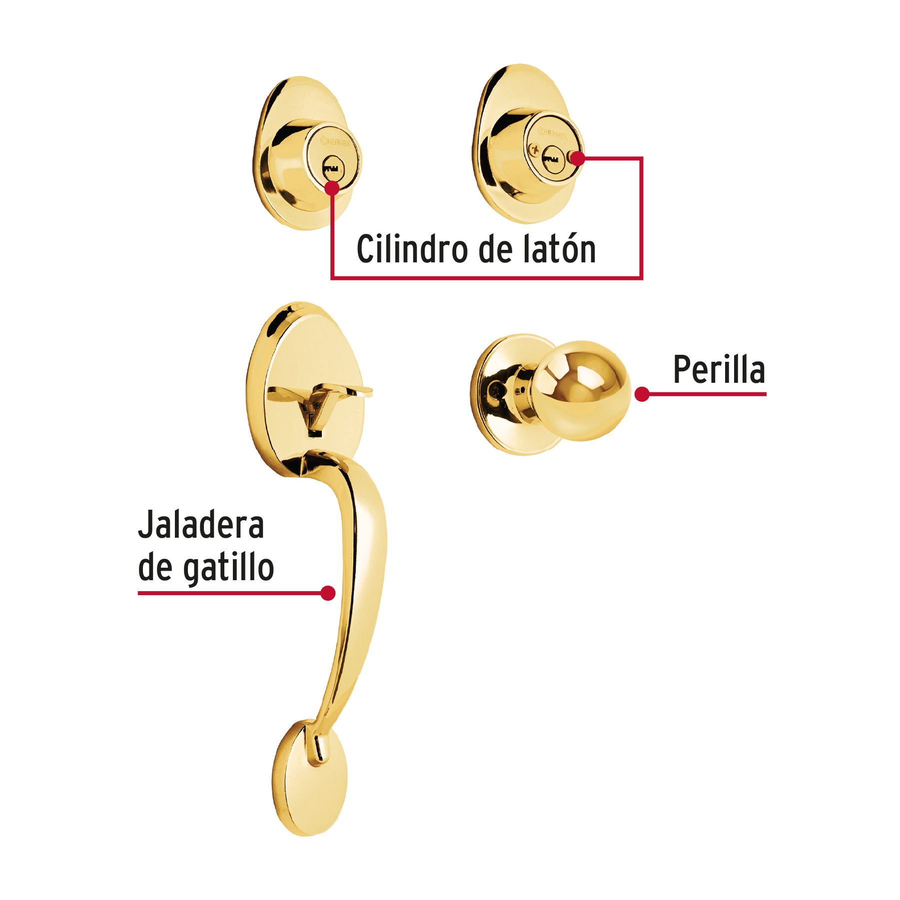 Jaladera y perilla, Lugo llave-llave, LB, HERMEX