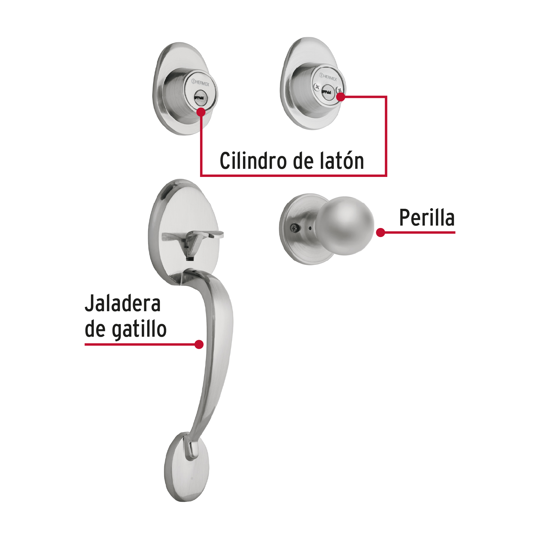Jaladera y perilla, Lugo llave-llave, cromo mate, HERMEX