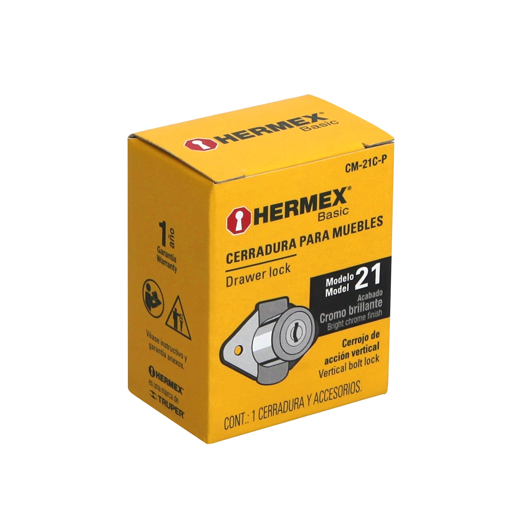 Cerradura para mueble, modelo 21, cromo, HERMEX BASIC