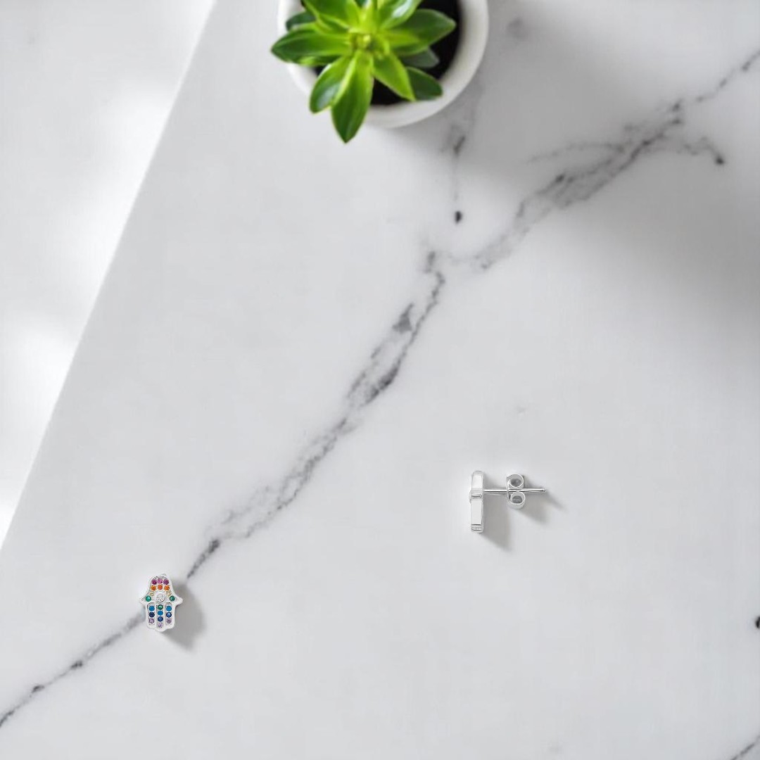 Broquel con Diseño Mano de Fátima Con Zirconias Plata .925 + Obsequio
