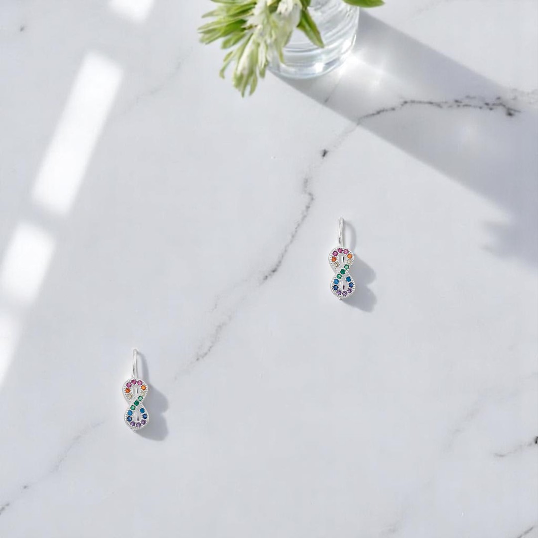 Aretes Diseño Infinito con Colores de Plata .925 + Obsequio 