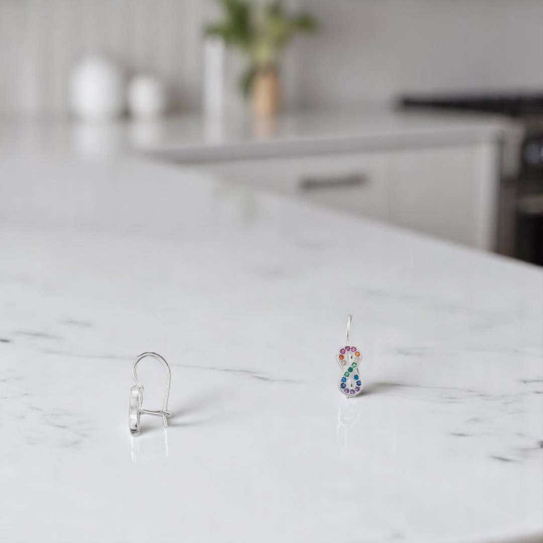 Aretes Diseño Infinito con Colores de Plata .925 + Obsequio 
