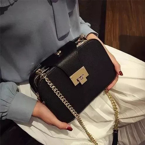 Ninzi® Bolso Bandolera Para Mujer Con Hebilla Metálica Color Negro