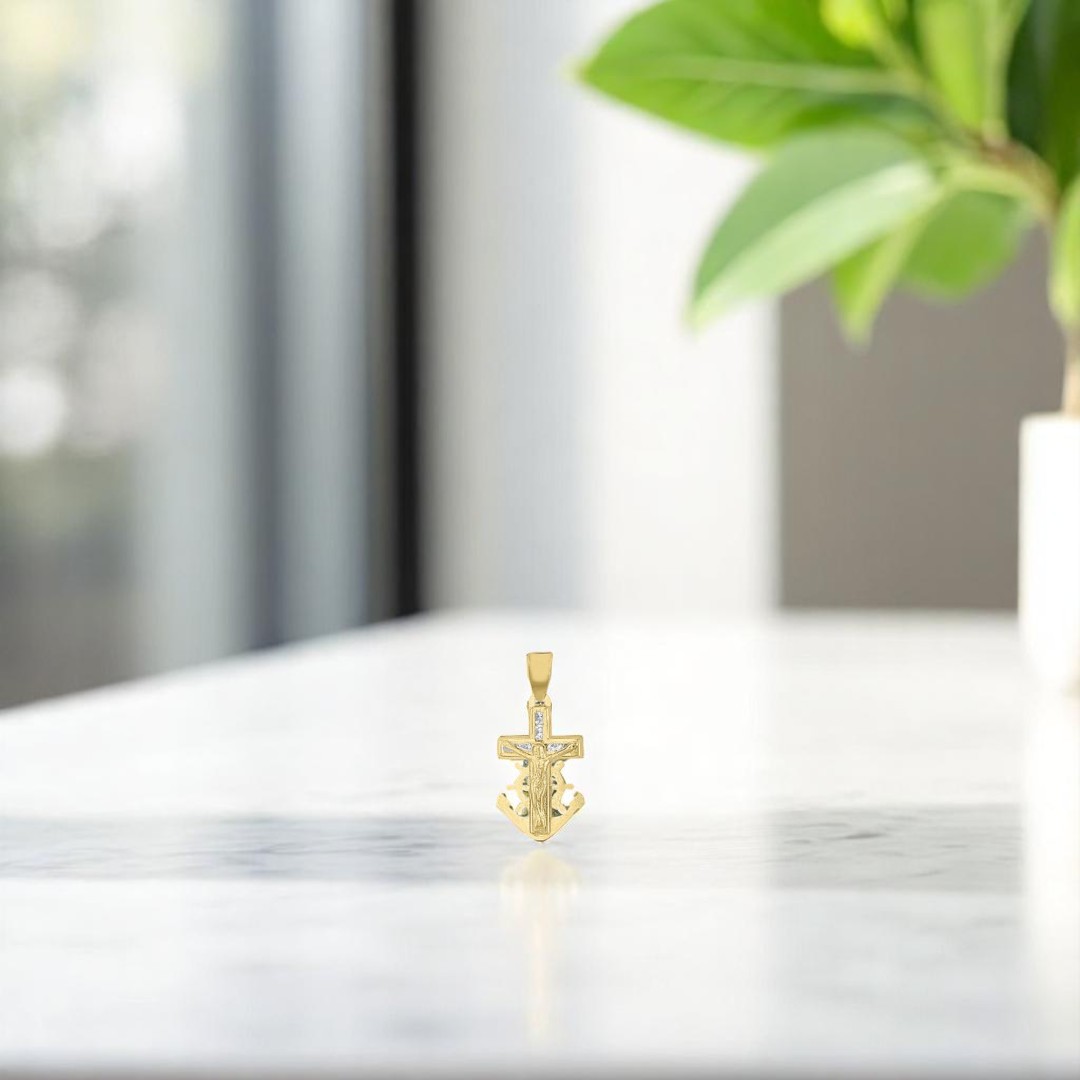 Dije Mini Ancla Cristo Elaborado En Oro De 10 K + Obsequio