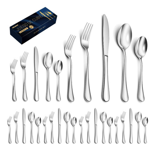 Juego De Cubiertos De Acero Inoxidable 6 Personas, 30 Piezas Color Plateado