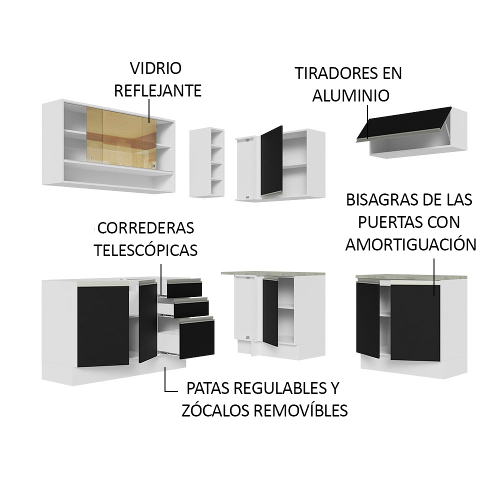 Cocina Integral Completa Modular Madesa Glamy 349cm BN 02