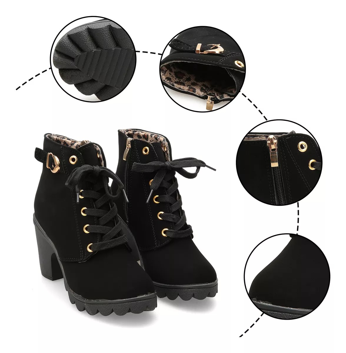 Botines De Mujer Con Tacón Moda Cuero Martin Boots