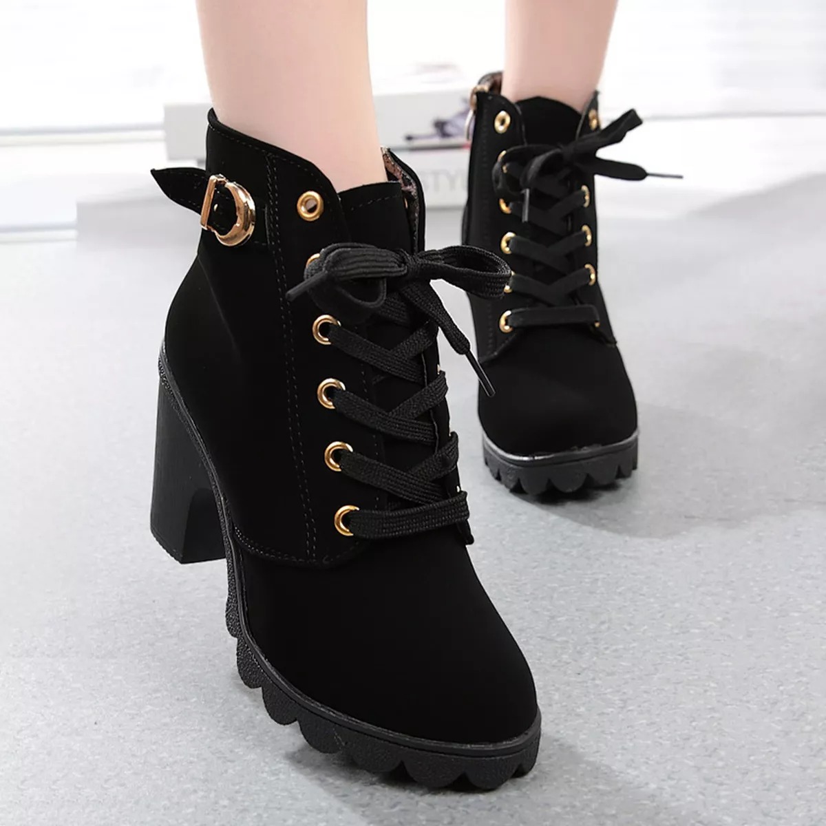 Botines De Mujer Con Tacón Moda Cuero Martin Boots