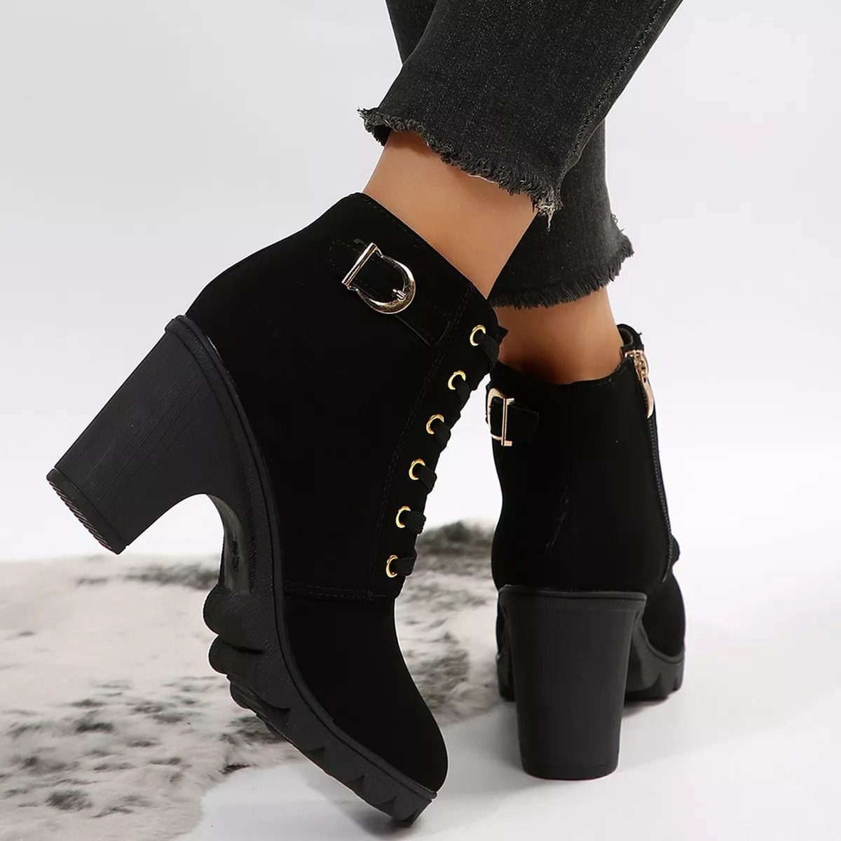 Botines De Mujer Con Tacón Moda Cuero Martin Boots