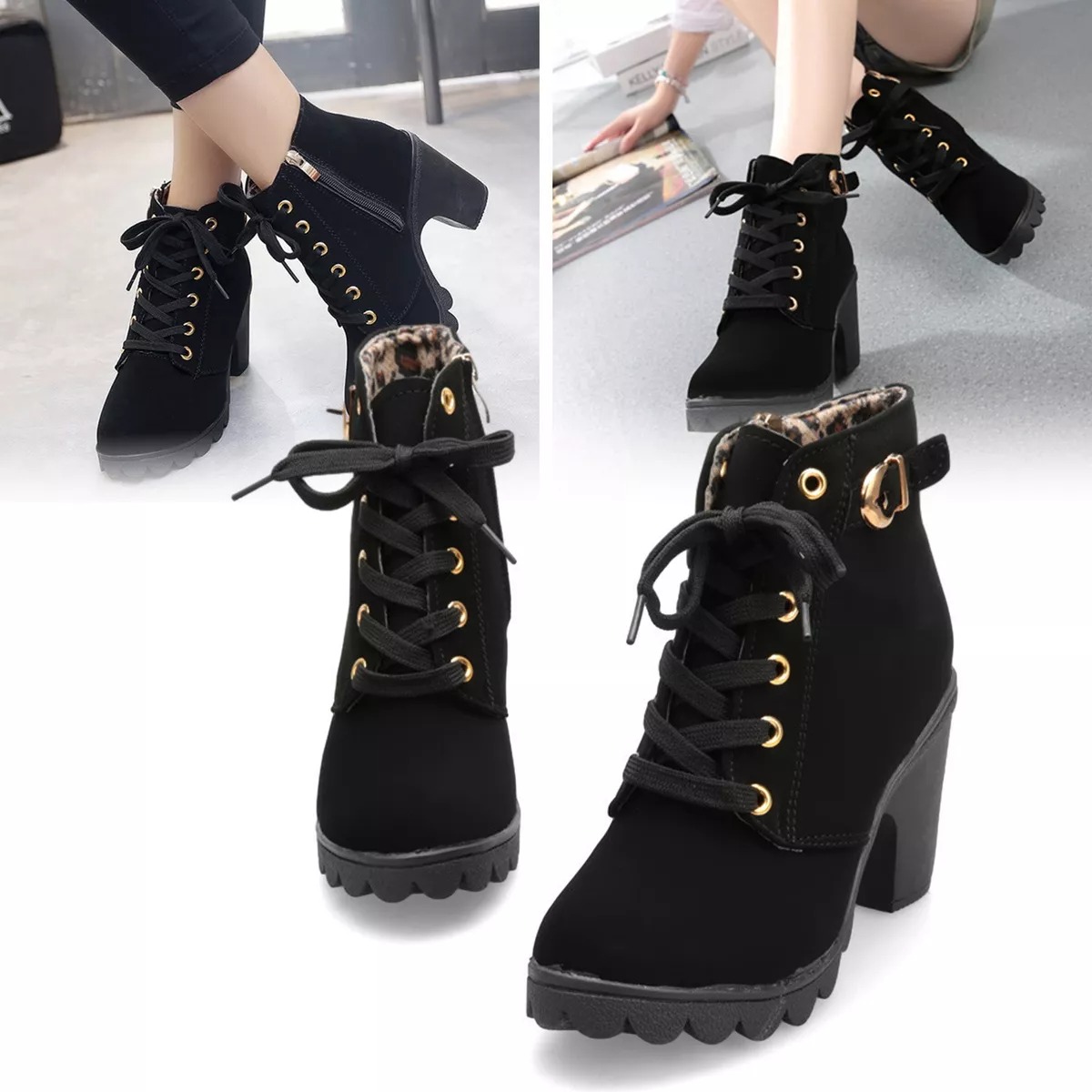 Botines De Mujer Con Tacón Moda Cuero Martin Boots