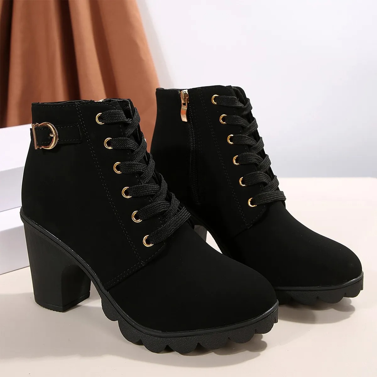 Botines De Mujer Con Tacón Moda Cuero Martin Boots