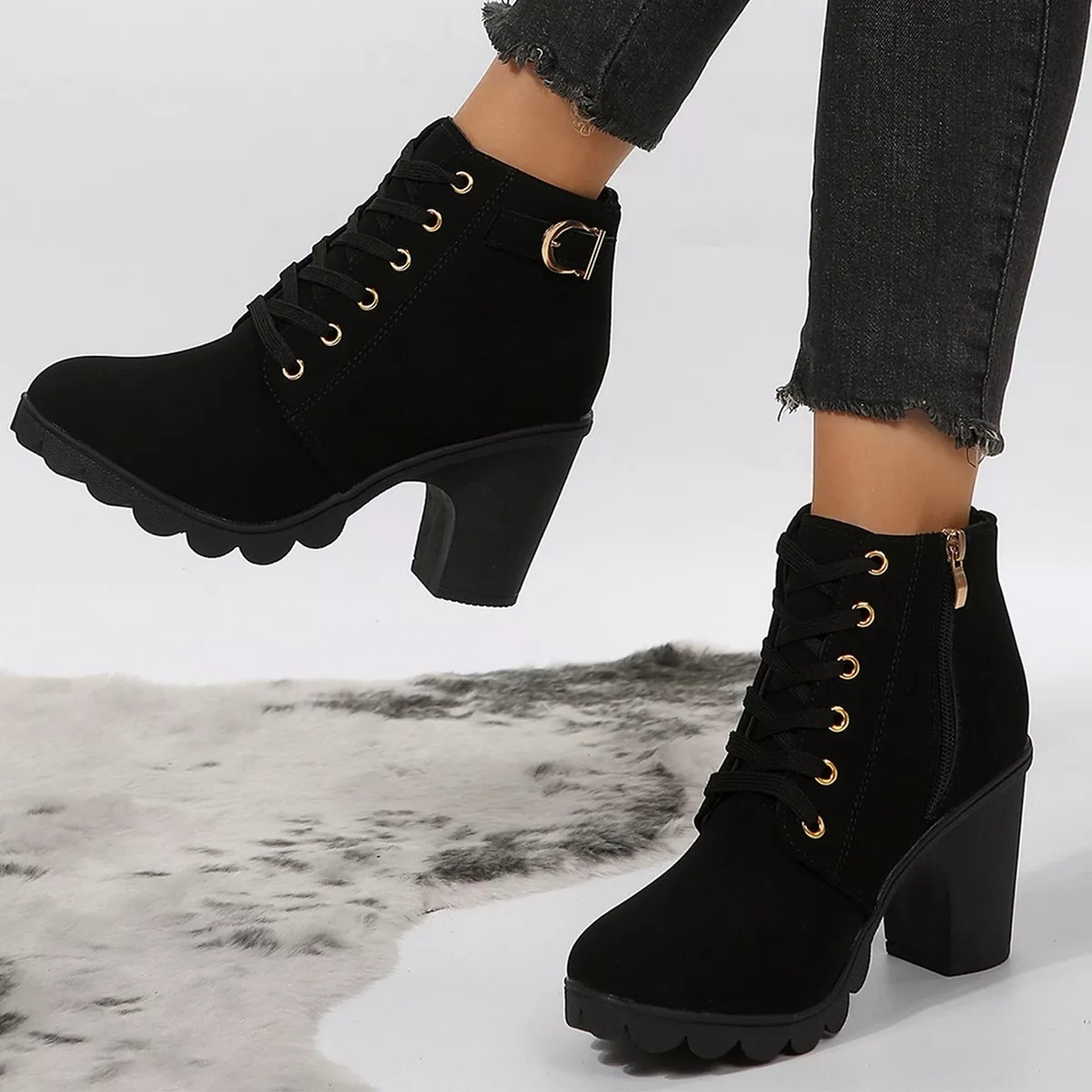 Botines De Mujer Con Tacón Moda Cuero Martin Boots
