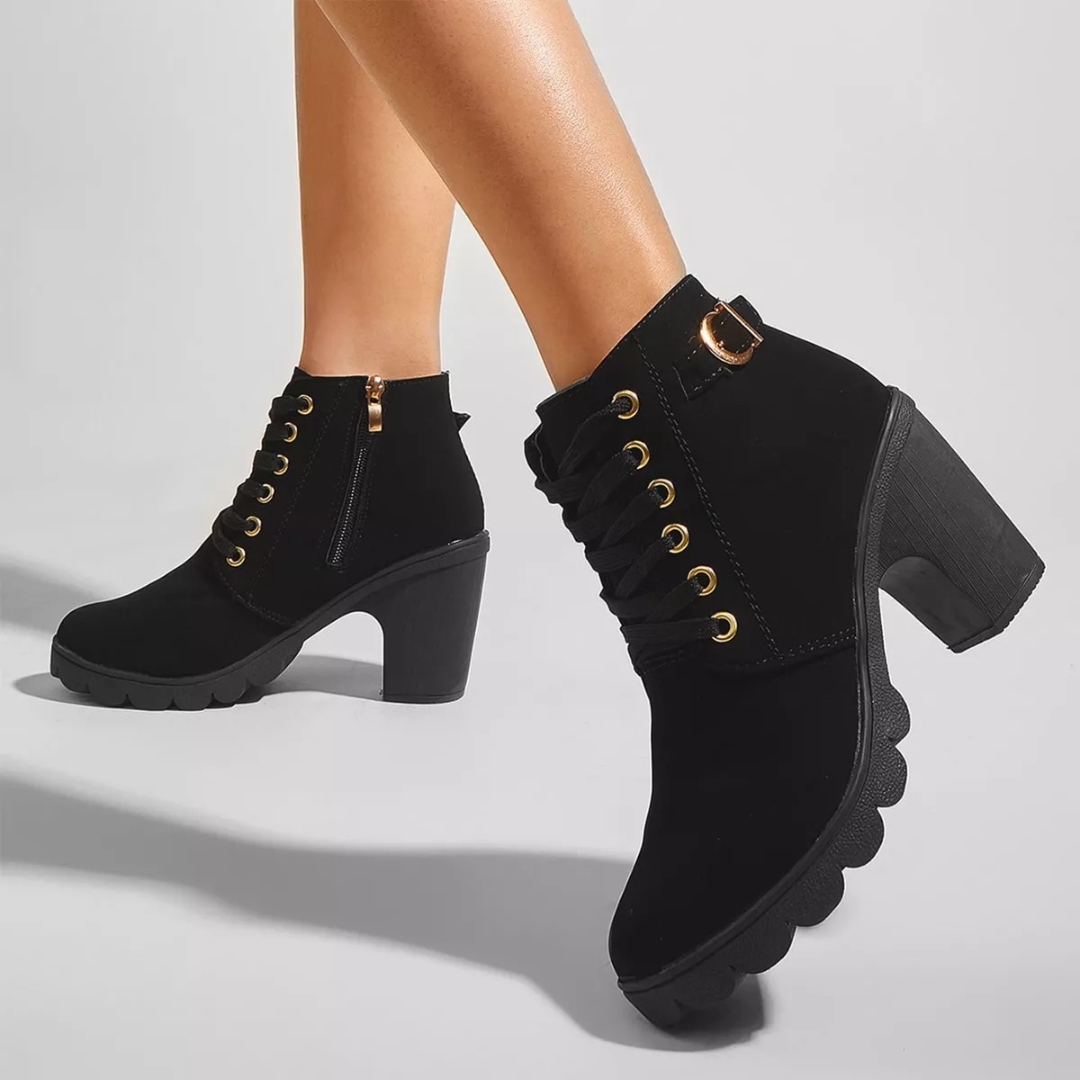 Botines De Mujer Con Tacón Moda Cuero Martin Boots
