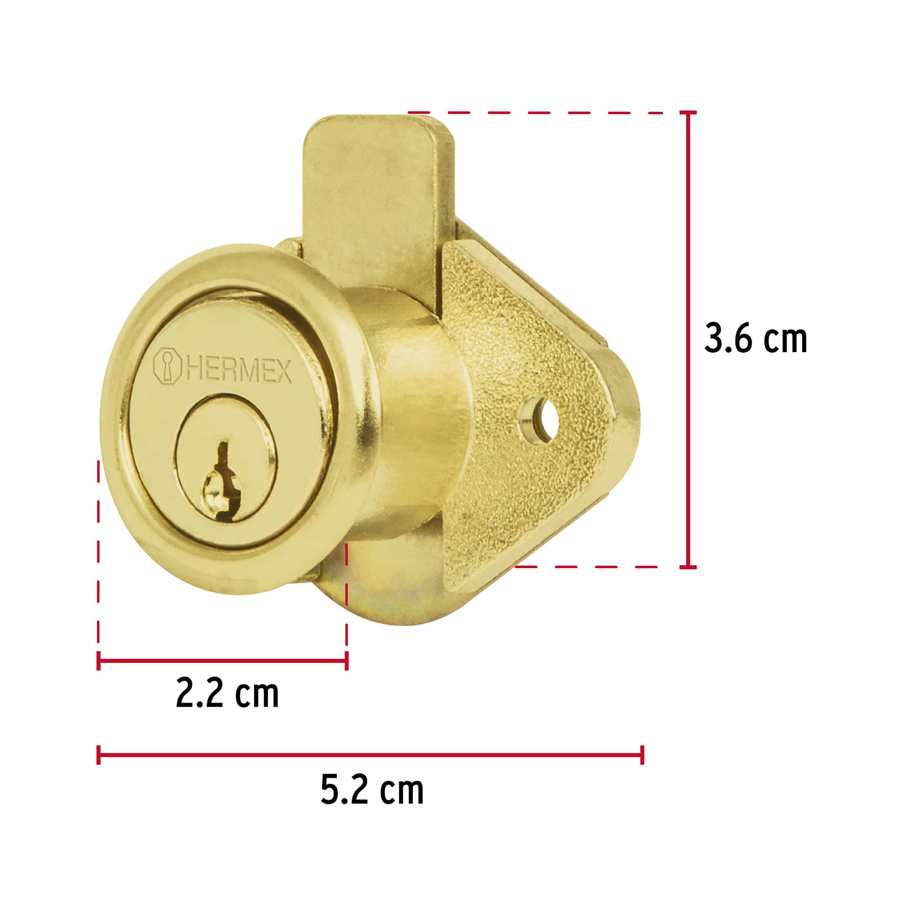 Cerradura para mueble, modelo 21, latón, HERMEX