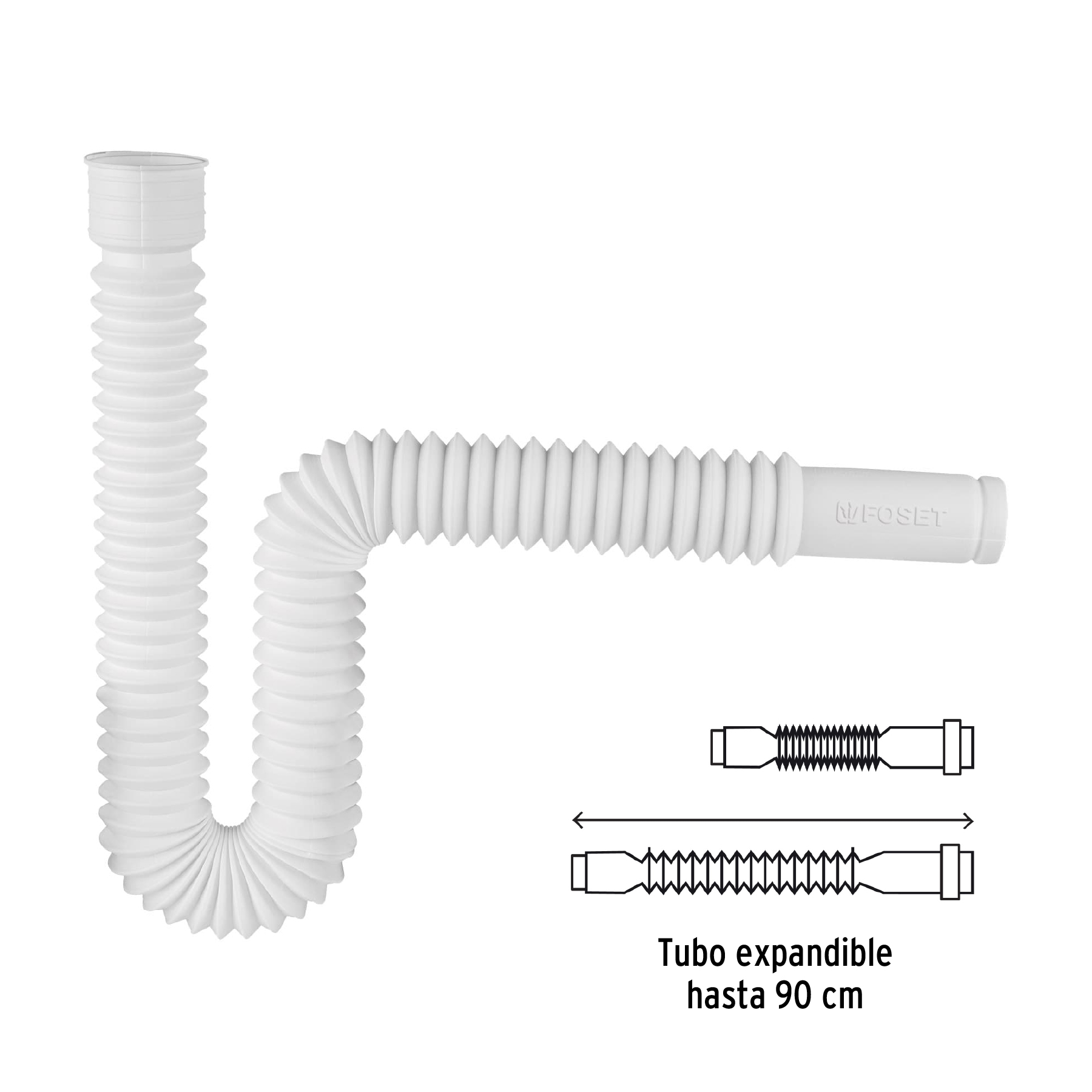 Céspol flexible, polietileno blanco, para lavabo y fregadero
