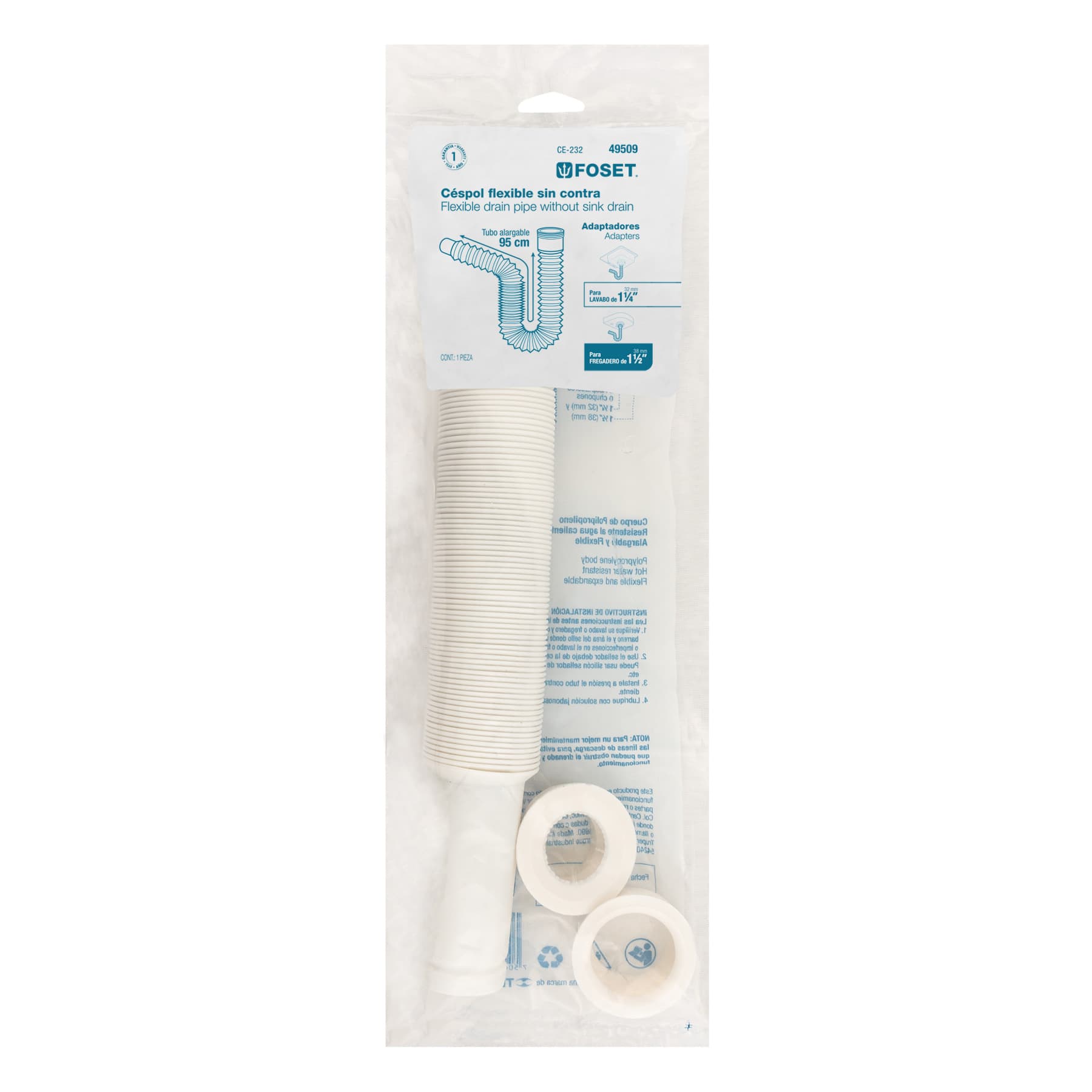 Céspol flexible, polietileno blanco, para lavabo y fregadero