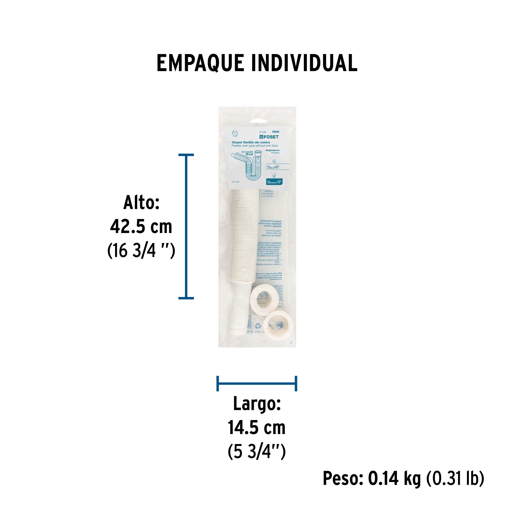 Céspol flexible, polietileno blanco, para lavabo y fregadero