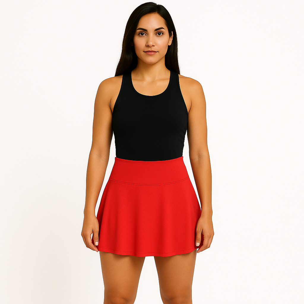  FALDA SHORT DEPORTIVA MUJER PARA TENIS, YOGA, FIT, GOLF, GYM, GIMNASIA, ATLETISMO, SENDERISMO, ACTIVIDADES AL AIRE LIBRE CON BOLSO INTEGRADO 2 EN 1 COLOR ROJA
