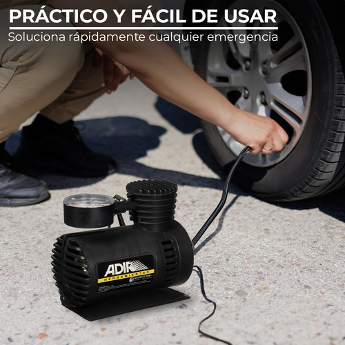 Compresor De Aire Mini Batería Portátil Adir 658 350 Psi 1 Manómetro Color negro