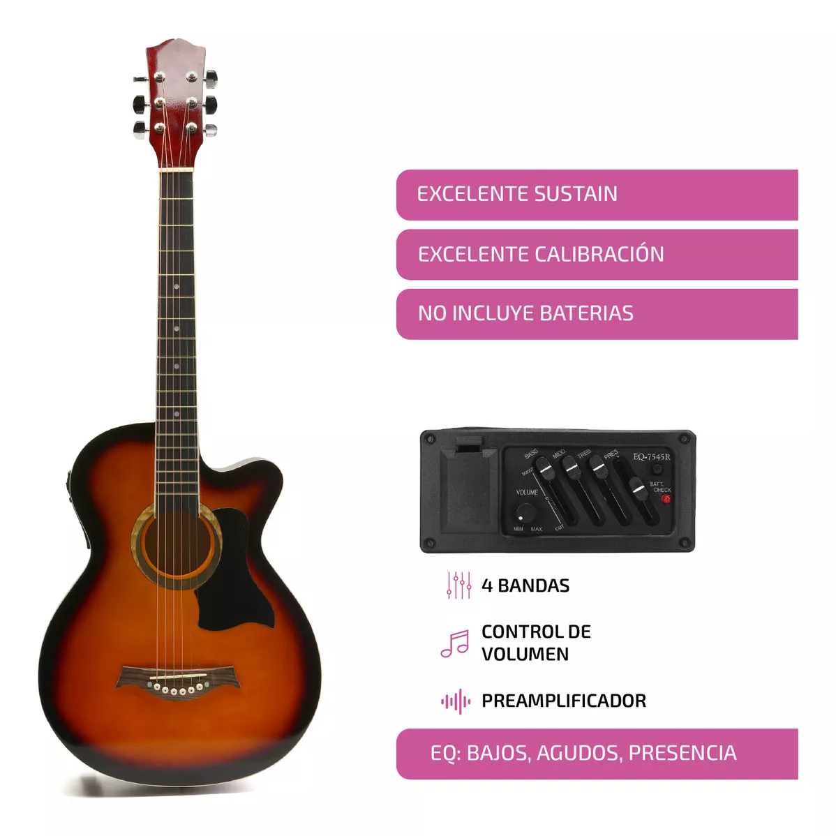 Guitarra Electroacústica 38” Naranja - Diapasón de Arce, Equalizador Integrado y Accesorios Incluidos para Músicos Modernos